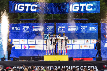 2024-06-30 - AU Antares (hkg), PICARIELLO Alessio (bel), FACH Alexander (che), RUMP Martin (est), Porsche 911 GT3 R, podium during the 2024 CrowdStrike 24 Hours of Spa, 2nd race of the 2024 GT World Challenge Europe Endurance Cup, from June 26 to 30, 2024 on Circuit de Spa-Francorchamps, in Stavelot, Belgium - AUTO - 2024 HOURS OF SPA - ENDURANCE - MOTORS