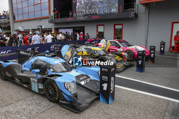 2024-07-07 - Parc Fermé , 20 LENTOUDIS Kriton (gbr), BRADLEY Richard (gbr), QUINN Alex (gbr), Algarve Pro Racing, Oreca 07 - Gibson, 65 MALDONADO Manuel (gbr), MILESI Charles (fra), LECLERC Arthur (mco), Panis Racing, Oreca 07 - Gibson, 85 BOVY Sarah (bel), FREY Rahel (swi), GATTING Michelle (dnk), Iron Dames, Lamborghini Huracan LMGT3 Evo2, action during the 4 Hours of Imola 2024, 3rd round of the 2024 European Le Mans Series on the Autodromo Internazionale Enzo e Dino Ferrari from July 5 to 7, 2024 in Imola, Italy - AUTO - ELMS - 4 HOURS OF IMOLA 2024 - ENDURANCE - MOTORS