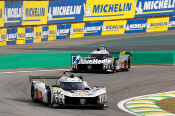 2024-07-12 - 93 JENSEN Mikkel (dnk), MULLER Nico (swi), VERGNE Jean-Eric (fra), Peugeot TotalEnergies, Peugeot 9x8 #93, Hypercar, action 94 DUVAL Loïc (fra), DI RESTA Paul (gbr), VANDOORNE Stoffel (bel), Peugeot TotalEnergies, Peugeot 9x8 #94, Hypercar, action during the 2024 Rolex 6 Hours of Sao Paulo, 5th round of the 2024 FIA World Endurance Championship, from July 12 to 14, 2024 on the Autódromo José Carlos Pace in Interlagos, Brazil - FIA WEC - 6 HOURS OF SAO PAULO 2024 - ENDURANCE - MOTORS