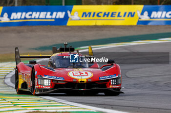 2024-07-12 - 51 PIER GUIDI Alessandro (ita), CALADO James (gbr), GIOVINAZZI Antonio (ita), Ferrari AF Corse, Ferrari 499P #51, Hypercar, action during the 2024 Rolex 6 Hours of Sao Paulo, 5th round of the 2024 FIA World Endurance Championship, from July 12 to 14, 2024 on the Autódromo José Carlos Pace in Interlagos, Brazil - FIA WEC - 6 HOURS OF SAO PAULO 2024 - ENDURANCE - MOTORS