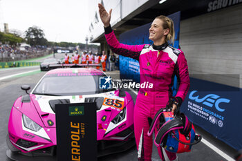 2024-07-13 - BOVY Sarah (bel), Iron Dames, Lamborghini Huracan GT3 Evo2, portrait celebrates his pole position during the 2024 Rolex 6 Hours of Sao Paulo, 5th round of the 2024 FIA World Endurance Championship, from July 12 to 14, 2024 on the Autódromo José Carlos Pace in Interlago, Brazil - FIA WEC - 6 HOURS OF SAO PAULO 2024 - ENDURANCE - MOTORS