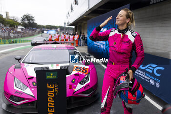 2024-07-13 - BOVY Sarah (bel), Iron Dames, Lamborghini Huracan GT3 Evo2, portrait celebrates his pole position during the 2024 Rolex 6 Hours of Sao Paulo, 5th round of the 2024 FIA World Endurance Championship, from July 12 to 14, 2024 on the Autódromo José Carlos Pace in Interlago, Brazil - FIA WEC - 6 HOURS OF SAO PAULO 2024 - ENDURANCE - MOTORS