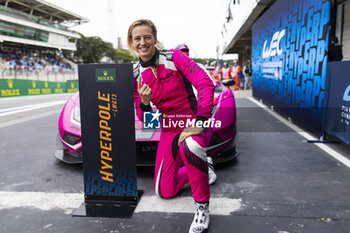 2024-07-13 - BOVY Sarah (bel), Iron Dames, Lamborghini Huracan GT3 Evo2, portrait celebrates his pole position during the 2024 Rolex 6 Hours of Sao Paulo, 5th round of the 2024 FIA World Endurance Championship, from July 12 to 14, 2024 on the Autódromo José Carlos Pace in Interlago, Brazil - FIA WEC - 6 HOURS OF SAO PAULO 2024 - ENDURANCE - MOTORS