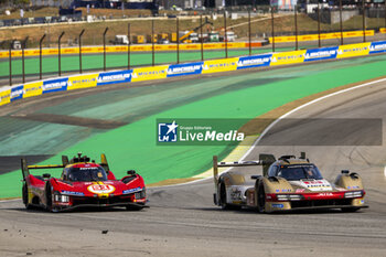 2024-07-14 - 51 PIER GUIDI Alessandro (ita), CALADO James (gbr), GIOVINAZZI Antonio (ita), Ferrari AF Corse, Ferrari 499P #51, Hypercar, 12 STEVENS Will (gbr), NATO Norman (fra), ILOTT Callum (gbr), Hertz Team Jota, Porsche 963 #12, Hypercar, action during the 2024 Rolex 6 Hours of Sao Paulo, 5th round of the 2024 FIA World Endurance Championship, from July 12 to 14, 2024 on the Autódromo José Carlos Pace in Interlagos, Brazil - FIA WEC - 6 HOURS OF SAO PAULO 2024 - ENDURANCE - MOTORS