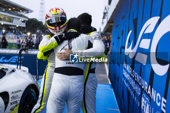 2024-07-14 - 92 MALYKHIN Aliaksandr (kna), STURM Joel (ger), BACHLER Klaus (aut), Manthey Purerxcing, Porsche 911 GT3 R #91, LM GT3, celebrating their win during the 2024 Rolex 6 Hours of Sao Paulo, 5th round of the 2024 FIA World Endurance Championship, from July 12 to 14, 2024 on the Autódromo José Carlos Pace in Interlagos, Brazil - FIA WEC - 6 HOURS OF SAO PAULO 2024 - ENDURANCE - MOTORS