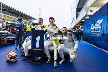 2024-07-14 - 92 MALYKHIN Aliaksandr (kna), STURM Joel (ger), BACHLER Klaus (aut), Manthey Purerxcing, Porsche 911 GT3 R #91, LM GT3, celebrating their win during the 2024 Rolex 6 Hours of Sao Paulo, 5th round of the 2024 FIA World Endurance Championship, from July 12 to 14, 2024 on the Autódromo José Carlos Pace in Interlagos, Brazil - FIA WEC - 6 HOURS OF SAO PAULO 2024 - ENDURANCE - MOTORS