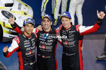 2024-07-14 - 08 BUEMI Sébastien (swi), HARTLEY Brendon (nzl), HIRAKAWA Ryo (jpn), Toyota Gazoo Racing, Toyota GR010 - Hybrid #08, Hypercar, podium, portrait during the 2024 Rolex 6 Hours of Sao Paulo, 5th round of the 2024 FIA World Endurance Championship, from July 12 to 14, 2024 on the Autódromo José Carlos Pace in Interlagos, Brazil - FIA WEC - 6 HOURS OF SAO PAULO 2024 - ENDURANCE - MOTORS