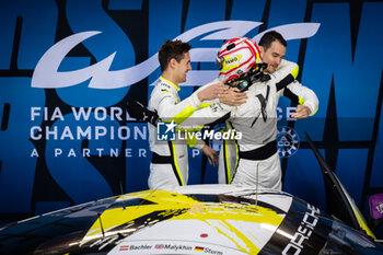 2024-07-14 - MALYKHIN Aliaksandr (kna), STURM Joel (ger), BACHLER Klaus (aut), Manthey Purerxcing, Porsche 911 GT3 R #91, LM GT3, portrait at the parc fermé during the 2024 Rolex 6 Hours of Sao Paulo, 5th round of the 2024 FIA World Endurance Championship, from July 11 to 14, 2024 on the Autódromo José Carlos Pace in Interlagos, Brazil - FIA WEC - 6 HOURS OF SAO PAULO 2024 - ENDURANCE - MOTORS