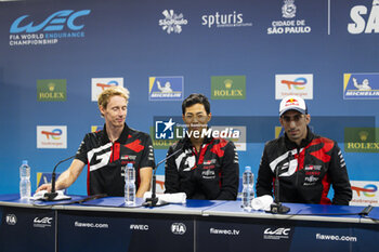 2024-07-14 - Post Race Press Conference, HARTLEY Brendon (nzl), Toyota Gazoo Racing, Toyota GR010 - Hybrid, HIRAKAWA Ryo (jpn), Toyota Gazoo Racing, Toyota GR010 - Hybrid, BUEMI Sébastien (swi), Toyota Gazoo Racing, Toyota GR010 - Hybrid, portrait during the 2024 Rolex 6 Hours of Sao Paulo, 5th round of the 2024 FIA World Endurance Championship, from July 12 to 14, 2024 on the Autódromo José Carlos Pace in Interlagos, Brazil - FIA WEC - 6 HOURS OF SAO PAULO 2024 - ENDURANCE - MOTORS