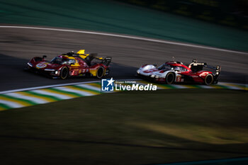 2024-07-14 - 51 PIER GUIDI Alessandro (ita), CALADO James (gbr), GIOVINAZZI Antonio (ita), Ferrari AF Corse, Ferrari 499P #51, Hypercar, action, 05 CAMPBELL Matt (aus), CHRISTENSEN Michael (dnk), MAKOWIECKI Frédéric (fra), Porsche Penske Motorsport, Porsche 963 #05, Hypercar, action during the 2024 Rolex 6 Hours of Sao Paulo, 5th round of the 2024 FIA World Endurance Championship, from July 11 to 14, 2024 on the Autódromo José Carlos Pace in Interlagos, Brazil - FIA WEC - 6 HOURS OF SAO PAULO 2024 - ENDURANCE - MOTORS