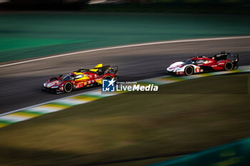 2024-07-14 - 51 PIER GUIDI Alessandro (ita), CALADO James (gbr), GIOVINAZZI Antonio (ita), Ferrari AF Corse, Ferrari 499P #51, Hypercar, action, 05 CAMPBELL Matt (aus), CHRISTENSEN Michael (dnk), MAKOWIECKI Frédéric (fra), Porsche Penske Motorsport, Porsche 963 #05, Hypercar, action during the 2024 Rolex 6 Hours of Sao Paulo, 5th round of the 2024 FIA World Endurance Championship, from July 11 to 14, 2024 on the Autódromo José Carlos Pace in Interlagos, Brazil - FIA WEC - 6 HOURS OF SAO PAULO 2024 - ENDURANCE - MOTORS