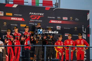 2024-09-22 - Dries VANTHOOR,Sheldon VAN DER LINDE,Charles WEERTS, Jens KLINGMANN,Ahmad AL HARTHY,Sam DE HAAN, Alessio ROVERA,Vincent ABRIL,Alessandro PIER GUIDI, on the podium of Fanatec GT Word Challenge in Monza - FANATEC GT ENDURANCE CUP - ENDURANCE - MOTORS