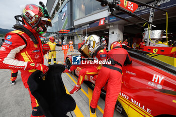 2024-09-13 - 51 PIER GUIDI Alessandro (ita), CALADO James (gbr), GIOVINAZZI Antonio (ita), Ferrari AF Corse, Ferrari 499P #51, Hypercar, stand, pitlane, during the 2024 6 Hours of Fuji, 7th round of the 2024 FIA World Endurance Championship, from September 13 to 15, 2024 on the Fuji Speedway in Oyama, Shizuoka, Japan - FIA WEC - 6 HOURS OF FUJI 2024 - ENDURANCE - MOTORS