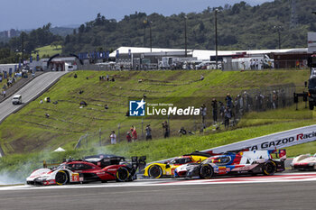 2024-09-15 - Contact between 83 KUBICA Robert (pol), SHWARTZMAN Robert (isr), YE Yifei (chn), AF Corse, Ferrari 499P #83, Hypercar, 05 CAMPBELL Matt (aus), CHRISTENSEN Michael (dnk), MAKOWIECKI Frédéric (fra), Porsche Penske Motorsport, Porsche 963 #05, Hypercar, action during the 2024 6 Hours of Fuji, 7th round of the 2024 FIA World Endurance Championship, from September 13 to 15, 2024 on the Fuji Speedway in Oyama, Shizuoka, Japan - FIA WEC - 6 HOURS OF FUJI 2024 - ENDURANCE - MOTORS