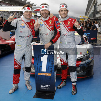 2024-09-15 - 54 FLOHR Thomas (swi), CASTELLACCI Francesco (ita), RIGON Davide (ita), Vista AF Corse, Ferrari 296 GT3 #54, LM GT3, AMBIANCE PORTRAIT podium during the 2024 6 Hours of Fuji, 7th round of the 2024 FIA World Endurance Championship, from September 13 to 15, 2024 on the Fuji Speedway in Oyama, Shizuoka, Japan - FIA WEC - 6 HOURS OF FUJI 2024 - ENDURANCE - MOTORS