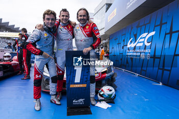 2024-09-15 - 54 FLOHR Thomas (swi), CASTELLACCI Francesco (ita), RIGON Davide (ita), Vista AF Corse, Ferrari 296 GT3 #54, LM GT3, celebrating their win during the 2024 6 Hours of Fuji, 7th round of the 2024 FIA World Endurance Championship, from September 13 to 15, 2024 on the Fuji Speedway in Oyama, Shizuoka, Japan - FIA WEC - 6 HOURS OF FUJI 2024 - ENDURANCE - MOTORS