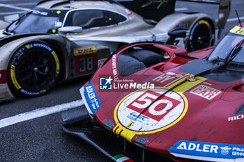 2024-09-15 - 50 FUOCO Antonio (ita), MOLINA Miguel (spa), NIELSEN Nicklas (dnk), Ferrari AF Corse, Ferrari 499P #50, Hypercar, ambiance parc fermé during the 2024 6 Hours of Fuji, 7th round of the 2024 FIA World Endurance Championship, from September 13 to 15, 2024 on the Fuji Speedway in Oyama, Shizuoka, Japan - FIA WEC - 6 HOURS OF FUJI 2024 - ENDURANCE - MOTORS