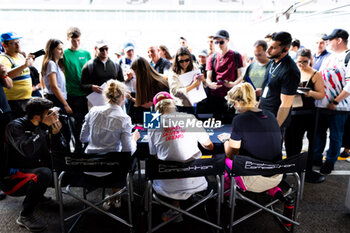 2024-10-19 - 85 BOVY Sarah (bel), FREY Rahel (swi), GATTING Michelle (dnk), Iron Dames, Lamborghini Huracan LMGT3 Evo2, autograph session during the 4 Hours of Portimao 2024, 6th round of the 2024 European Le Mans Series on the Algarve International Circuit from October 16 to 19, 2024 in Portimao, Portugal - AUTO - ELMS - 4 HOURS OF PORTIMAO 2024 - ENDURANCE - MOTORS