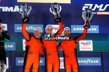 2024-10-19 - 60 SCHIAVONI Claudio (swi), CRESSONI Matteo (ita), ANDLAUER Julien (fra), Proton Competition, Porsche 911 GT3 R LMGT3, action at the podium, portrait during the 4 Hours of Portimao 2024, 6th round of the 2024 European Le Mans Series on the Algarve International Circuit from October 16 to 19, 2024 in Portimao, Portugal - AUTO - ELMS - 4 HOURS OF PORTIMAO 2024 - ENDURANCE - MOTORS