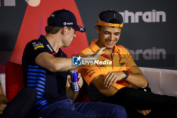 2024-02-28 - VERSTAPPEN Max (ned), Red Bull Racing RB20, portrait NORRIS Lando (gbr), McLaren F1 Team MCL38, portrait press conference during the Formula 1 Gulf Air Bahrain Grand Prix 2024, 1st round of the 2024 FIA Formula One World Championship from February 29 to March 2, 2024 on the Bahrain International Circuit, in Sakhir, Bahrain - F1 - BAHRAIN GRAND PRIX 2024 - FORMULA 1 - MOTORS