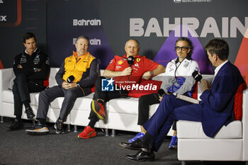 2024-02-29 - WOLFF Toto (aut), Team Principal & CEO of Mercedes AMG F1 Team, portrait BROWN Zak (usa), CEO of of McLaren Racing, portrait VASSEUR Frédéric (fra), Team Principal & General Manager of the Scuderia Ferrari, portrait MEKIES Laurent (fra), Team Principal of Visa Cash App RB F1 Team, portrait press conference during the Formula 1 Gulf Air Bahrain Grand Prix 2024, 1st round of the 2024 FIA Formula One World Championship from February 29 to March 2, 2024 on the Bahrain International Circuit, in Sakhir, Bahrain - F1 - BAHRAIN GRAND PRIX 2024 - FORMULA 1 - MOTORS
