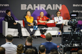 2024-02-29 - WOLFF Toto (aut), Team Principal & CEO of Mercedes AMG F1 Team, portrait BROWN Zak (usa), CEO of of McLaren Racing, portrait VASSEUR Frédéric (fra), Team Principal & General Manager of the Scuderia Ferrari, portrait MEKIES Laurent (fra), Team Principal of Visa Cash App RB F1 Team, portrait press conference during the Formula 1 Gulf Air Bahrain Grand Prix 2024, 1st round of the 2024 FIA Formula One World Championship from February 29 to March 2, 2024 on the Bahrain International Circuit, in Sakhir, Bahrain - F1 - BAHRAIN GRAND PRIX 2024 - FORMULA 1 - MOTORS