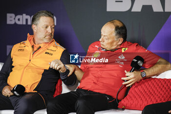 2024-02-29 - BROWN Zak (usa), CEO of of McLaren Racing, portrait VASSEUR Frédéric (fra), Team Principal & General Manager of the Scuderia Ferrari, portrait press conference during the Formula 1 Gulf Air Bahrain Grand Prix 2024, 1st round of the 2024 FIA Formula One World Championship from February 29 to March 2, 2024 on the Bahrain International Circuit, in Sakhir, Bahrain - F1 - BAHRAIN GRAND PRIX 2024 - FORMULA 1 - MOTORS