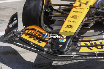 2024-02-29 - McLaren F1 Team MCL38, mechanical detail front wing aerodynamism, aerodynamic, aerodynamics during the Formula 1 Gulf Air Bahrain Grand Prix 2024, 1st round of the 2024 FIA Formula One World Championship from February 29 to March 2, 2024 on the Bahrain International Circuit, in Sakhir, Bahrain - F1 - BAHRAIN GRAND PRIX 2024 - FORMULA 1 - MOTORS