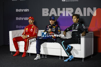2024-03-01 - VERSTAPPEN Max (ned), Red Bull Racing RB20, portrait LECLERC Charles (mco), Scuderia Ferrari SF-24, portrait RUS press conference during the Formula 1 Gulf Air Bahrain Grand Prix 2024, 1st round of the 2024 FIA Formula One World Championship from February 29 to March 2, 2024 on the Bahrain International Circuit, in Sakhir, Bahrain - F1 - BAHRAIN GRAND PRIX 2024 - FORMULA 1 - MOTORS