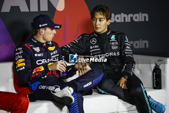 2024-03-01 - VERSTAPPEN Max (ned), Red Bull Racing RB20, portrait RUSSELL George (gbr), Mercedes AMG F1 Team W15, portrait press conference during the Formula 1 Gulf Air Bahrain Grand Prix 2024, 1st round of the 2024 FIA Formula One World Championship from February 29 to March 2, 2024 on the Bahrain International Circuit, in Sakhir, Bahrain - F1 - BAHRAIN GRAND PRIX 2024 - FORMULA 1 - MOTORS