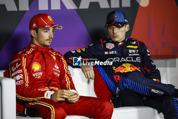 2024-03-01 - LECLERC Charles (mco), Scuderia Ferrari SF-24, portrait VERSTAPPEN Max (ned), Red Bull Racing RB20, portrait press conference during the Formula 1 Gulf Air Bahrain Grand Prix 2024, 1st round of the 2024 FIA Formula One World Championship from February 29 to March 2, 2024 on the Bahrain International Circuit, in Sakhir, Bahrain - F1 - BAHRAIN GRAND PRIX 2024 - FORMULA 1 - MOTORS
