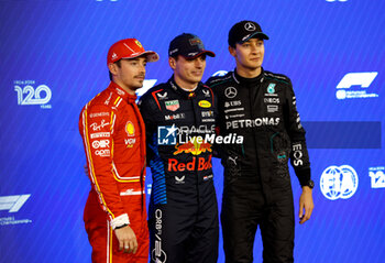2024-03-01 - VERSTAPPEN Max (ned), Red Bull Racing RB20, portrait LECLERC Charles (mco), Scuderia Ferrari SF-24, portrait RUSSELL George (gbr), Mercedes AMG F1 Team W15, portrait during the Formula 1 Gulf Air Bahrain Grand Prix 2024, 1st round of the 2024 FIA Formula One World Championship from February 29 to March 2, 2024 on the Bahrain International Circuit, in Sakhir, Bahrain - F1 - BAHRAIN GRAND PRIX 2024 - FORMULA 1 - MOTORS