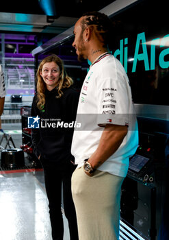 2024-03-06 - PIN Doriane (fra), Prema Racing supported by Mercedes, Tatuus F4-T-421,HAMILTON Lewis (gbr), Mercedes AMG F1 Team W15, portrait,RUSSELL George (gbr), Mercedes AMG F1 Team W15, portrait during the Formula 1 STC Saudi Arabian Grand Prix 2024, 2nd round of the 2024 Formula One World Championship from March 7 to 9, 2024 on the Jeddah Corniche Circuit, in Jeddah, Saudi Arabia - DPPI - F1 - SAUDI ARABIAN GRAND PRIX 2024 - FORMULA 1 - MOTORS