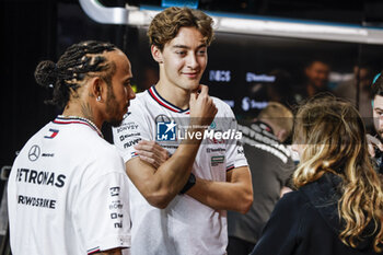 2024-03-06 - RUSSELL George (gbr), Mercedes AMG F1 Team W15, portrait HAMILTON Lewis (gbr), Mercedes AMG F1 Team W15, portrait PIN Doriane (fra), Prema Racing supported by Mercedes, Tatuus F4-T-421, portrait during the Formula 1 Gulf Air Bahrain Grand Prix 2024, 1st round of the 2024 FIA Formula One World Championship from February 29 to March 2, 2024 on the Bahrain International Circuit, in Sakhir, Bahrain - F1 - BAHRAIN GRAND PRIX 2024 - FORMULA 1 - MOTORS