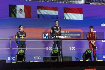 2024-03-09 - VERSTAPPEN Max (ned), Red Bull Racing RB20, portrait PEREZ Sergio (mex), Red Bull Racing RB20, portrait LECLERC Charles (mco), Scuderia Ferrari SF-24, portrait podium during the Formula 1 STC Saudi Arabian Grand Prix 2024, 2nd round of the 2024 Formula One World Championship from March 7 to 9, 2024 on the Jeddah Corniche Circuit, in Jeddah, Saudi Arabia - F1 - SAUDI ARABIAN GRAND PRIX 2024 - FORMULA 1 - MOTORS