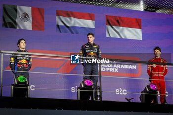 2024-03-09 - VERSTAPPEN Max (ned), Red Bull Racing RB20, PEREZ Sergio (mex), Red Bull Racing RB20 and LECLERC Charles (mco), Scuderia Ferrari SF-24, portrait, podium during the Formula 1 STC Saudi Arabian Grand Prix 2024, 2nd round of the 2024 Formula One World Championship from March 7 to 9, 2024 on the Jeddah Corniche Circuit, in Jeddah, Saudi Arabia - F1 - SAUDI ARABIAN GRAND PRIX 2024 - FORMULA 1 - MOTORS