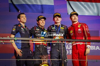 2024-03-09 - VERSTAPPEN Max (ned), Red Bull Racing RB20, PEREZ Sergio (mex), Red Bull Racing RB20 and LECLERC Charles (mco), Scuderia Ferrari SF-24, portrait, podium during the Formula 1 STC Saudi Arabian Grand Prix 2024, 2nd round of the 2024 Formula One World Championship from March 7 to 9, 2024 on the Jeddah Corniche Circuit, in Jeddah, Saudi Arabia - F1 - SAUDI ARABIAN GRAND PRIX 2024 - FORMULA 1 - MOTORS