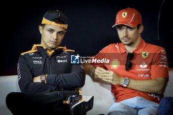 2024-04-18 - LECLERC Charles (mco), Scuderia Ferrari SF-24, portrait, NORRIS Lando (gbr), McLaren F1 Team MCL38, portrait press conference during the Formula 1 Lenovo Chinese Grand Prix 2024, 5th round of the 2024 Formula One World Championship from April 19 to 21, 2024 on the Shanghai International Circuit, in Shanghai, China - F1 - CHINESE GRAND PRIX 2024 - FORMULA 1 - MOTORS