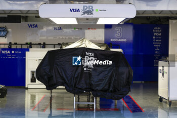 2024-04-18 - Visa Cash App RB F1 Team car in the garage during the Formula 1 Lenovo Chinese Grand Prix 2024, 5th round of the 2024 Formula One World Championship from April 19 to 21, 2024 on the Shanghai International Circuit, in Shanghai, China - F1 - CHINESE GRAND PRIX 2024 - FORMULA 1 - MOTORS