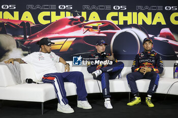 2024-04-20 - HAMILTON Lewis (gbr), Mercedes AMG F1 Team W15, portrait, VERSTAPPEN Max (ned), Red Bull Racing RB20, portrait, PEREZ Sergio (mex), Red Bull Racing RB20, portrait press conference during the Formula 1 Lenovo Chinese Grand Prix 2024, 5th round of the 2024 Formula One World Championship from April 19 to 21, 2024 on the Shanghai International Circuit, in Shanghai, China - F1 - CHINESE GRAND PRIX 2024 - FORMULA 1 - MOTORS