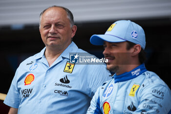 2024-05-02 - VASSEUR Frédéric (fra), Team Principal & General Manager of the Scuderia Ferrari HP, portrait and LECLERC Charles (mco), Scuderia Ferrari HP SF-24, portrait during the Formula 1 Crypto.com Miami Grand Prix 2024, 6th round of the 2024 Formula One World Championship from May 3 to 5, 2024 on the Miami International Autodrome, in Miami, United States of America - F1 - MIAMI GRAND PRIX 2024 - FORMULA 1 - MOTORS