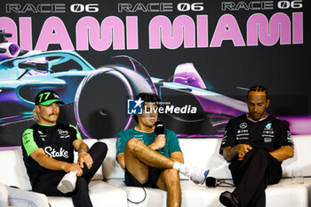 2024-05-02 - BOTTAS Valtteri (fin), Stake F1 Team Kick Sauber C44, portrait, STROLL Lance (can), Aston Martin F1 Team AMR24, portrait and HAMILTON Lewis (gbr), Mercedes AMG F1 Team W15, portrait during the Formula 1 Crypto.com Miami Grand Prix 2024, 6th round of the 2024 Formula One World Championship from May 3 to 5, 2024 on the Miami International Autodrome, in Miami, United States of America - F1 - MIAMI GRAND PRIX 2024 - FORMULA 1 - MOTORS