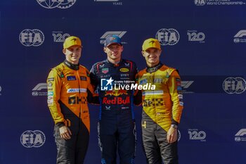 2024-05-17 - post qualify:
from left to righ Oscar Piastri (AUS) - McLaren Formula 1 Team - McLaren MCL38 - Mercedes
 Max Verstappen (NED) - Oracle Red Bull Racing - Red Bull RB20 - Honda RBPTLando Norris (GBR) - McLaren Formula 1 Team - McLaren MCL38 - Mercedes

during FORMULA 1 MSC CRUISES GRAN PREMIO DEL MADE IN ITALY E DELL'EMILIA-ROMAGNA 2 Autodromo Enzo e Dino Ferrari, Imola (BO) Italy - FORMULA 1 MSC CRUISES GRAN PREMIO DELL'EMILIA-ROMAGNA 2024 - FREE PRACTICE 1 AND 2 - FORMULA 1 - MOTORS