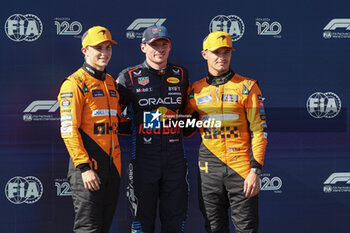 2024-05-18 - PIASTRI Oscar (aus), McLaren F1 Team MCL38, portrait VERSTAPPEN Max (ned), Red Bull Racing RB20, portrait NORRIS Lando (gbr), McLaren F1 Team MCL38, portrait pole position during the Formula 1 MSC Cruises Gran Premio del Made in Italy e Dell’Emilia-Romagne 2024, 7th round of the 2024 Formula One World Championship from May 17 to 19, 2024 on the Autodromo Enzo e Dino Ferrari, in Imola, Italy - F1 - EMILIA-ROMAGNA GRAND PRIX 2024 - FORMULA 1 - MOTORS