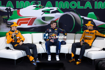 2024-05-18 - Press conference PIASTRI Oscar (aus), McLaren F1 Team MCL38, portrait VERSTAPPEN Max (ned), Red Bull Racing RB20, portrait NORRIS Lando (gbr), McLaren F1 Team MCL38, portrait during the Formula 1 MSC Cruises Gran Premio del Made in Italy e Dell’Emilia-Romagne 2024, 7th round of the 2024 Formula One World Championship from May 17 to 19, 2024 on the Autodromo Enzo e Dino Ferrari, in Imola, Italy - F1 - EMILIA-ROMAGNA GRAND PRIX 2024 - FORMULA 1 - MOTORS