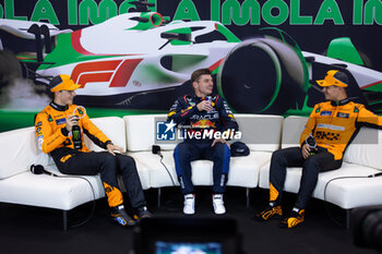 2024-05-18 - Press conference PIASTRI Oscar (aus), McLaren F1 Team MCL38, portrait VERSTAPPEN Max (ned), Red Bull Racing RB20, portrait NORRIS Lando (gbr), McLaren F1 Team MCL38, portrait during the Formula 1 MSC Cruises Gran Premio del Made in Italy e Dell’Emilia-Romagne 2024, 7th round of the 2024 Formula One World Championship from May 17 to 19, 2024 on the Autodromo Enzo e Dino Ferrari, in Imola, Italy - F1 - EMILIA-ROMAGNA GRAND PRIX 2024 - FORMULA 1 - MOTORS