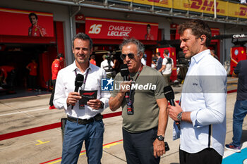 2024-05-18 - DUPIN Laurent, ALESI Jean (fra), Former F1 driver, and DUVAL Loic, Canal+ TV presenters, during the Formula 1 MSC Cruises Gran Premio del Made in Italy e Dell’Emilia-Romagne 2024, 7th round of the 2024 Formula One World Championship from May 17 to 19, 2024 on the Autodromo Enzo e Dino Ferrari, in Imola, Italy - F1 - EMILIA-ROMAGNA GRAND PRIX 2024 - FORMULA 1 - MOTORS