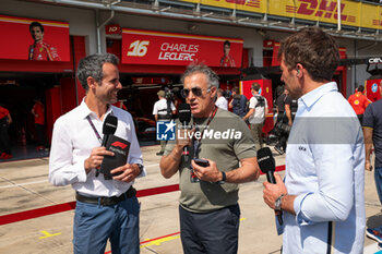 2024-05-18 - DUPIN Laurent, ALESI Jean (fra), Former F1 driver, and DUVAL Loic, Canal+ TV presenters, during the Formula 1 MSC Cruises Gran Premio del Made in Italy e Dell’Emilia-Romagne 2024, 7th round of the 2024 Formula One World Championship from May 17 to 19, 2024 on the Autodromo Enzo e Dino Ferrari, in Imola, Italy - F1 - EMILIA-ROMAGNA GRAND PRIX 2024 - FORMULA 1 - MOTORS