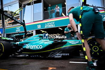 2024-05-23 - The Team Aston Martin Aramco Formula One Team, Aston Martin AMR24 in Pit lane During Fia Formula One World Championship F1 Monaco 2024, 23 May , In Monte-Carlo , Monac - FORMULA 1 GRAND PRIX DE MONACO - PADDOCK - FORMULA 1 - MOTORS