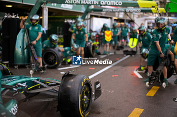 2024-05-23 - The Team Aston Martin Aramco Formula One Team, Aston Martin AMR24 in Pit lane During Fia Formula One World Championship F1 Monaco 2024, 23 May , In Monte-Carlo , Monaco - FORMULA 1 GRAND PRIX DE MONACO - PADDOCK - FORMULA 1 - MOTORS